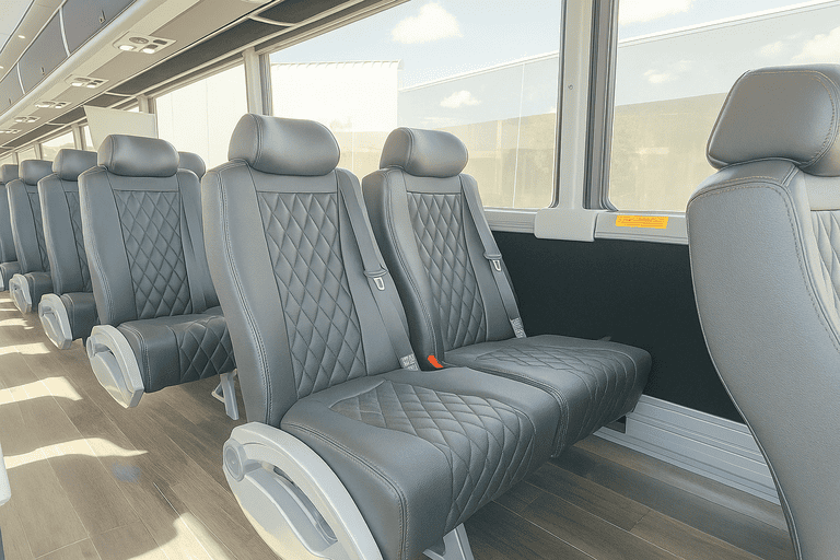 interior of Stockton Minibus Company charter bus