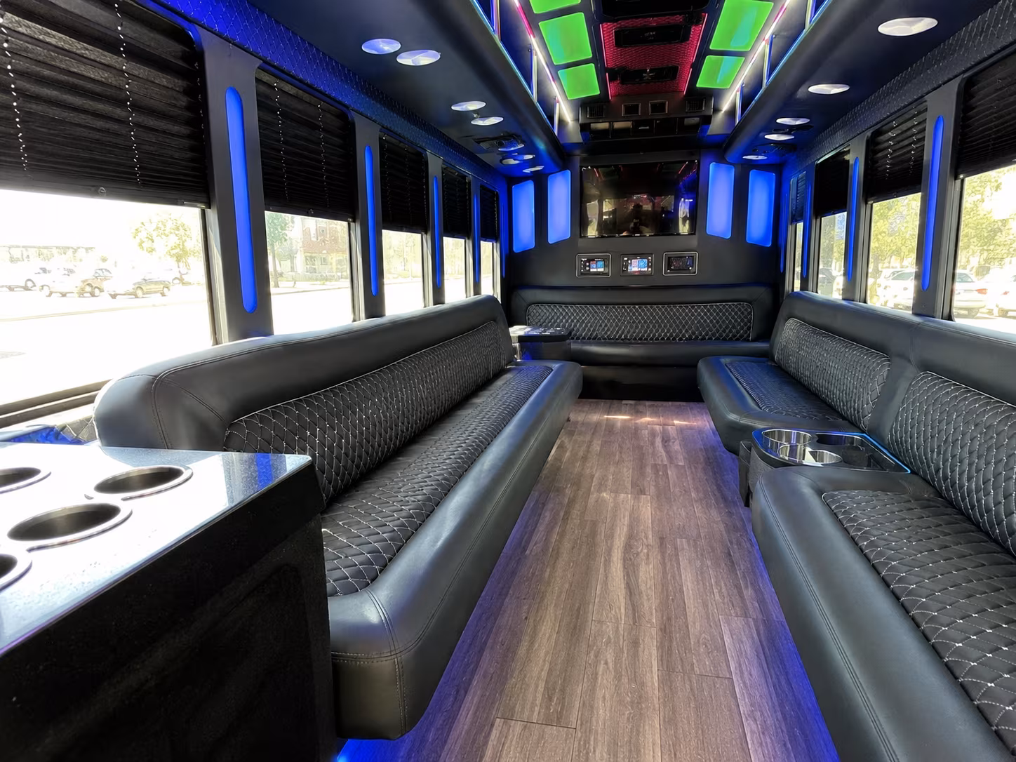 stockton 15 passenger party bus inside