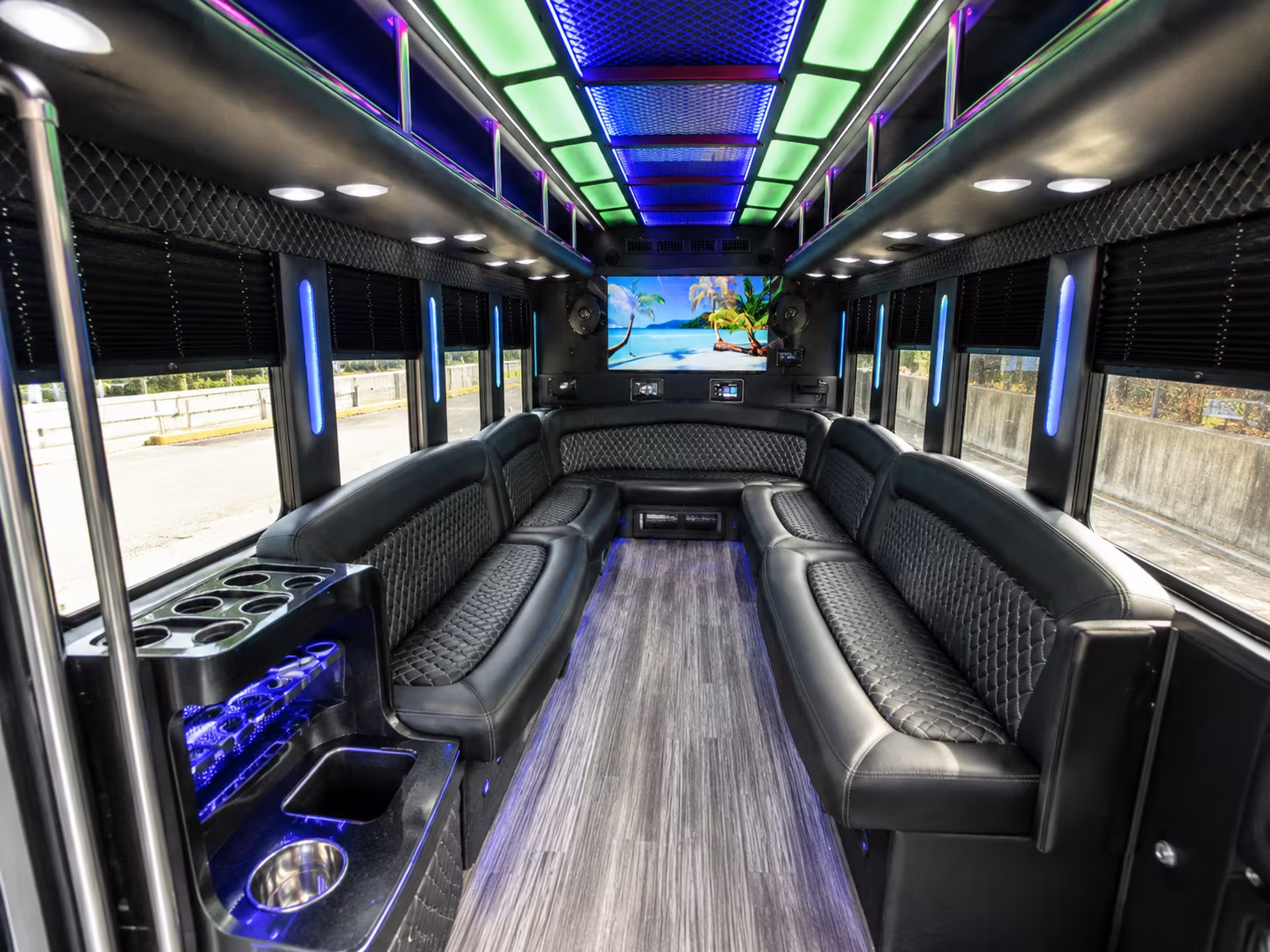 stockton 18 passenger party bus inside
