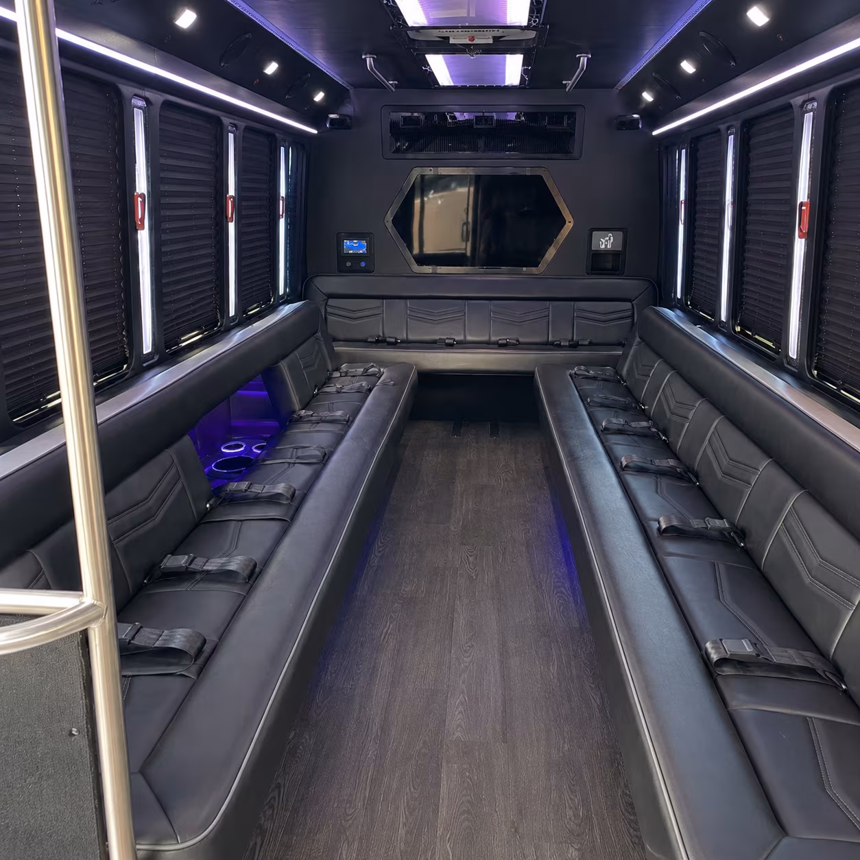 stockton 18 passenger party bus interior
