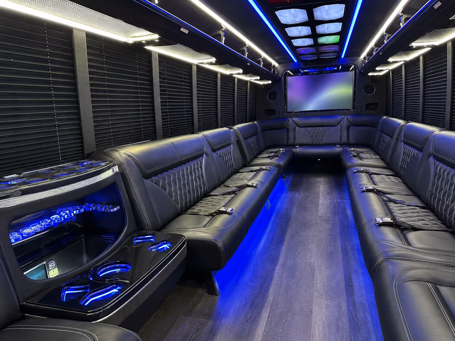 stockton 20 passenger party bus inside