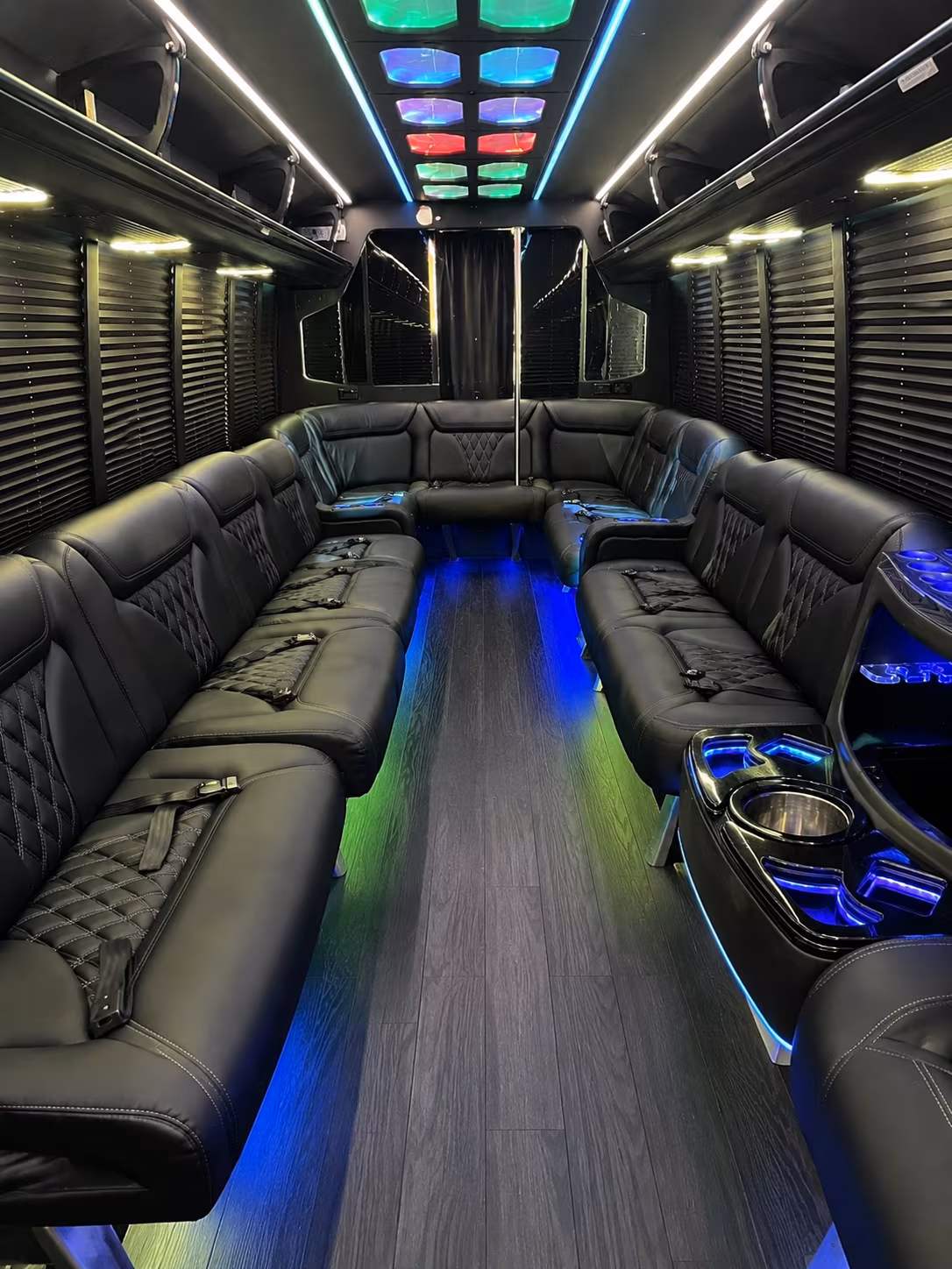 stockton 20 passenger party bus interior