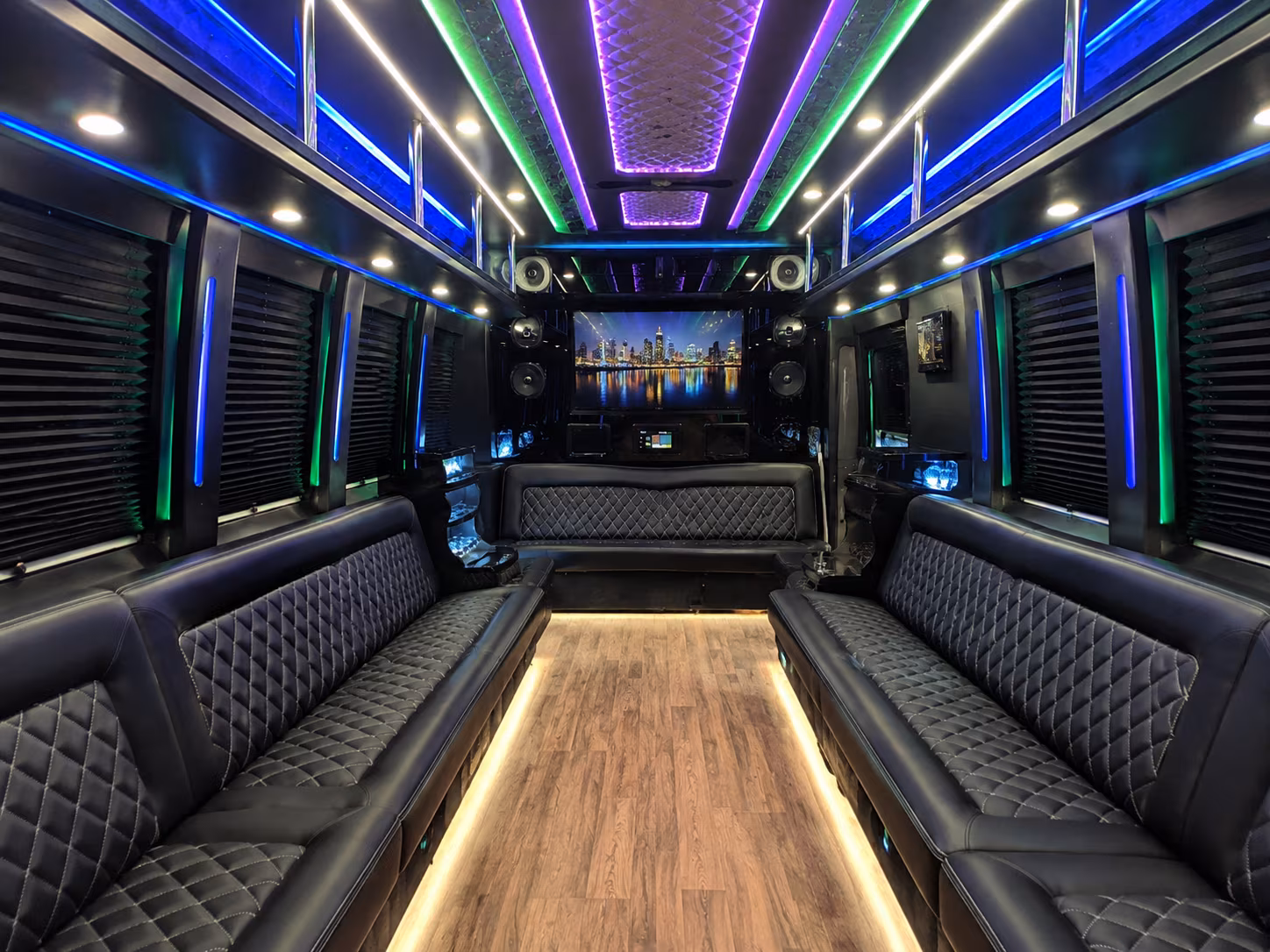 stockton 25 passenger party bus interior