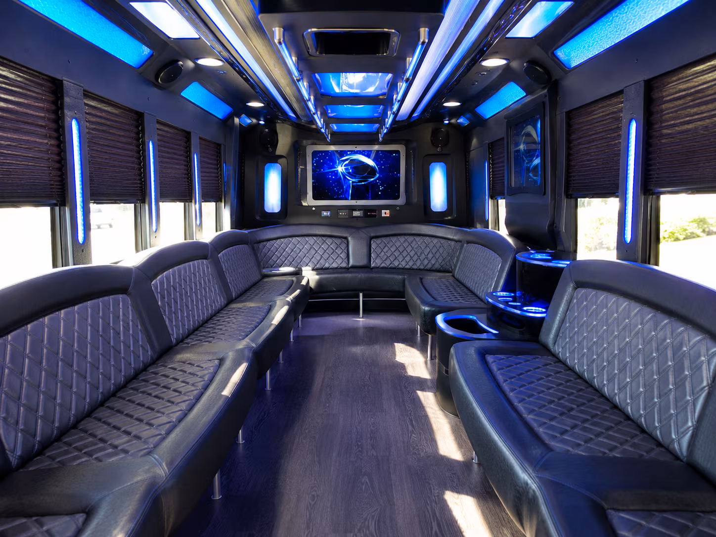 stockton 28 passenger party bus inside