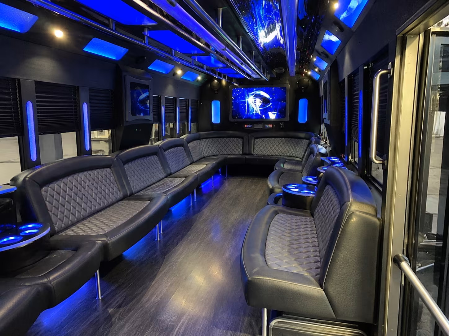 stockton 28 passenger party bus interior