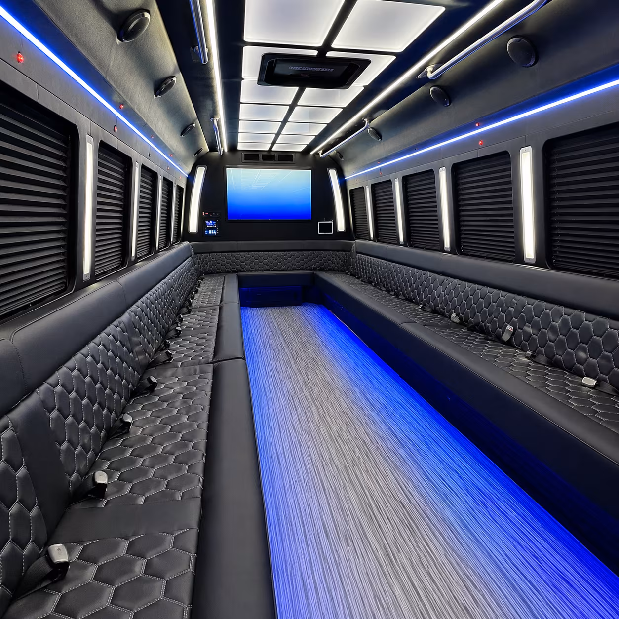 stockton 50 passenger party bus inside