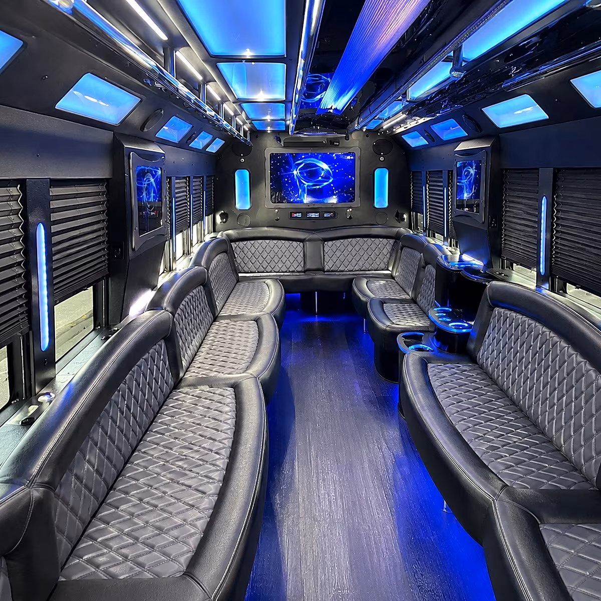 stockton 50 passenger party bus interior